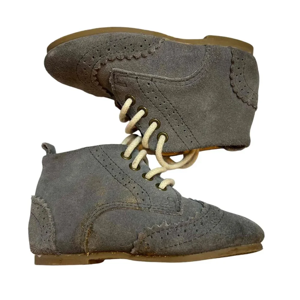 Anchor & Fox Charcoal Suede Brogue Lace Up Boot Unisex Baby Size 7‎